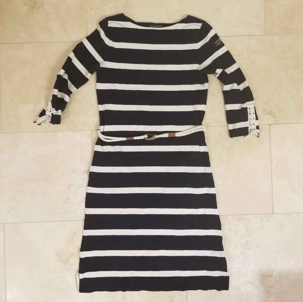 Ralph Lauren Striped Navy & Cream Dress, Size XS